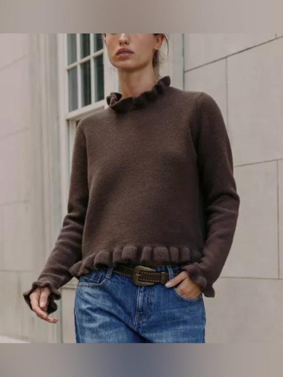 Zara Sweaters - ZARA Ruffle Knit Sweater Brown XL NWT